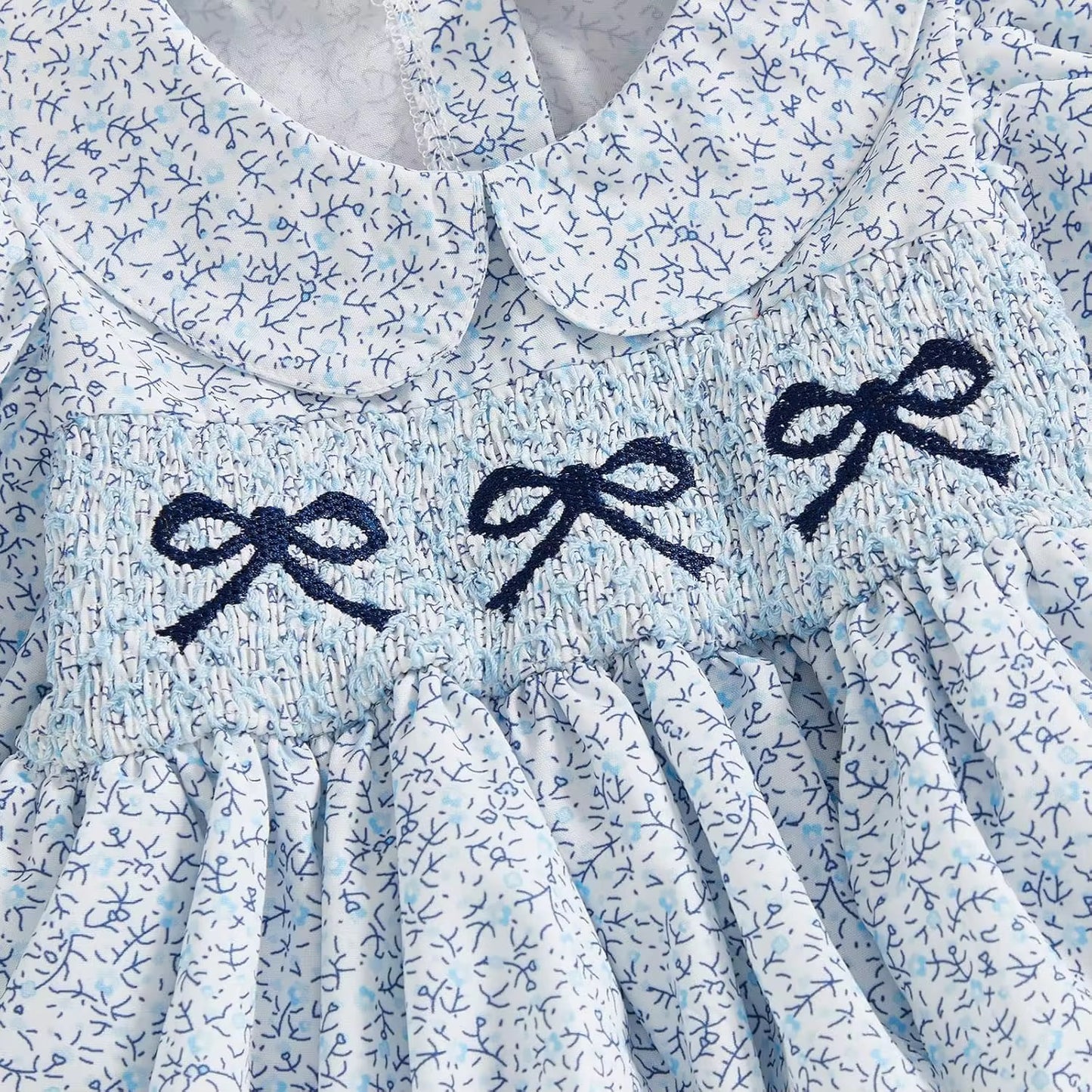 Elegant Blue Floral Smocked Dress for Baby Girls