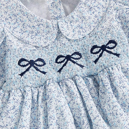 Elegant Blue Floral Smocked Dress for Baby Girls