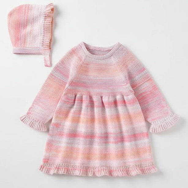 Elegant Pink Knit Dress & Hat Set