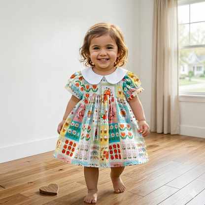Baby Girl Vintage Patchwork Print Dress with Peter Pan Collar