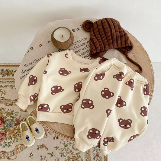 Warm Beige Bear Print Pajamas