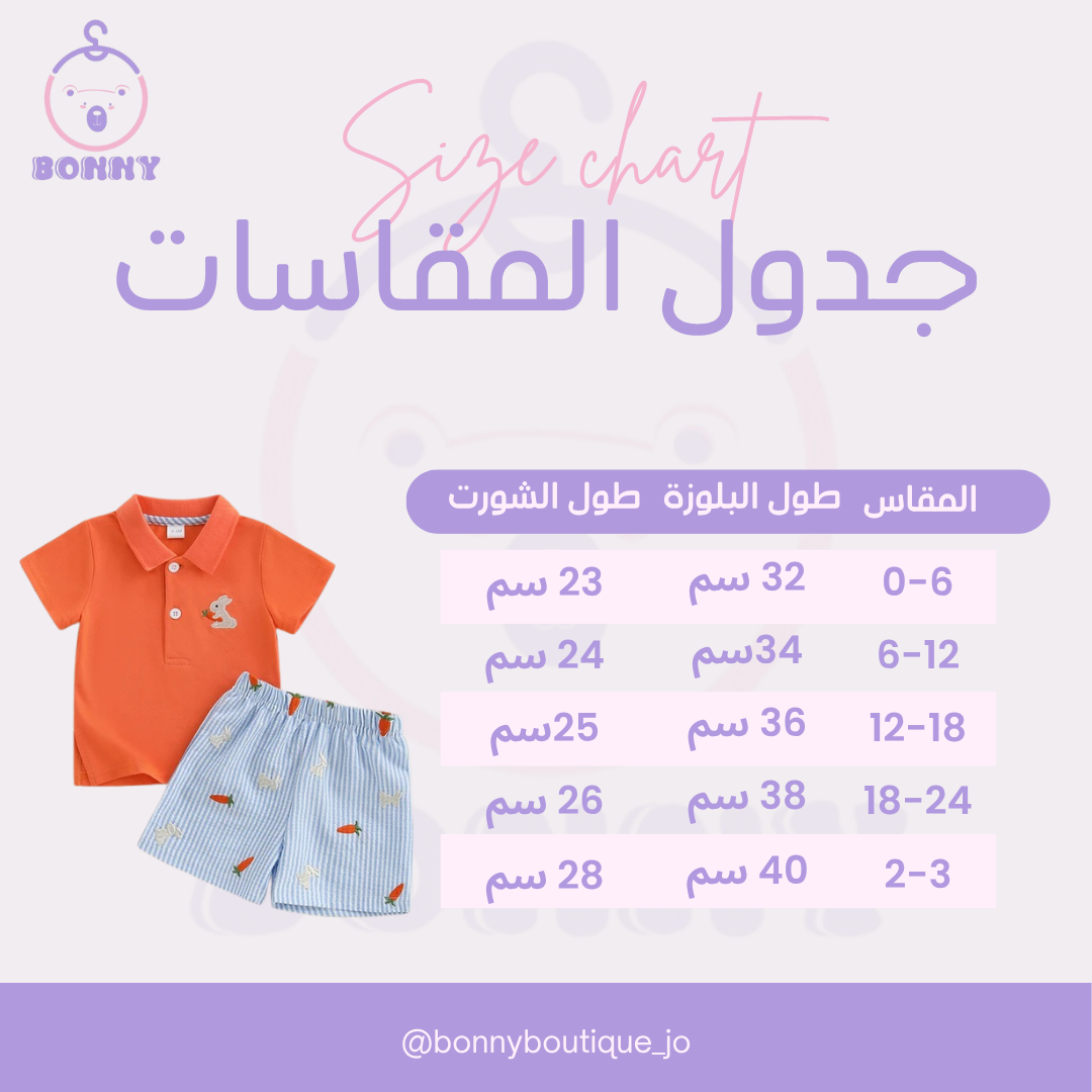 Orange Polo Shirt with Bunny Embroidery & Carrot Print Shorts