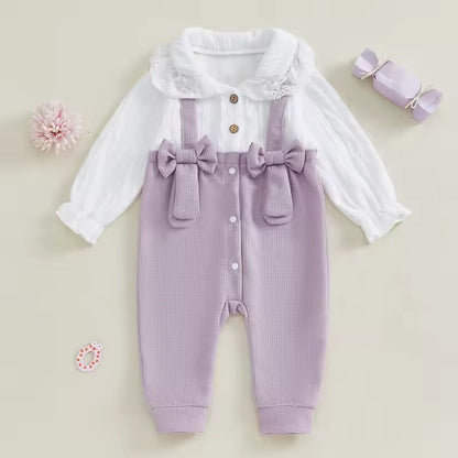 Elegant Purple Waffle Knit Jumpsuit with Lace Collar