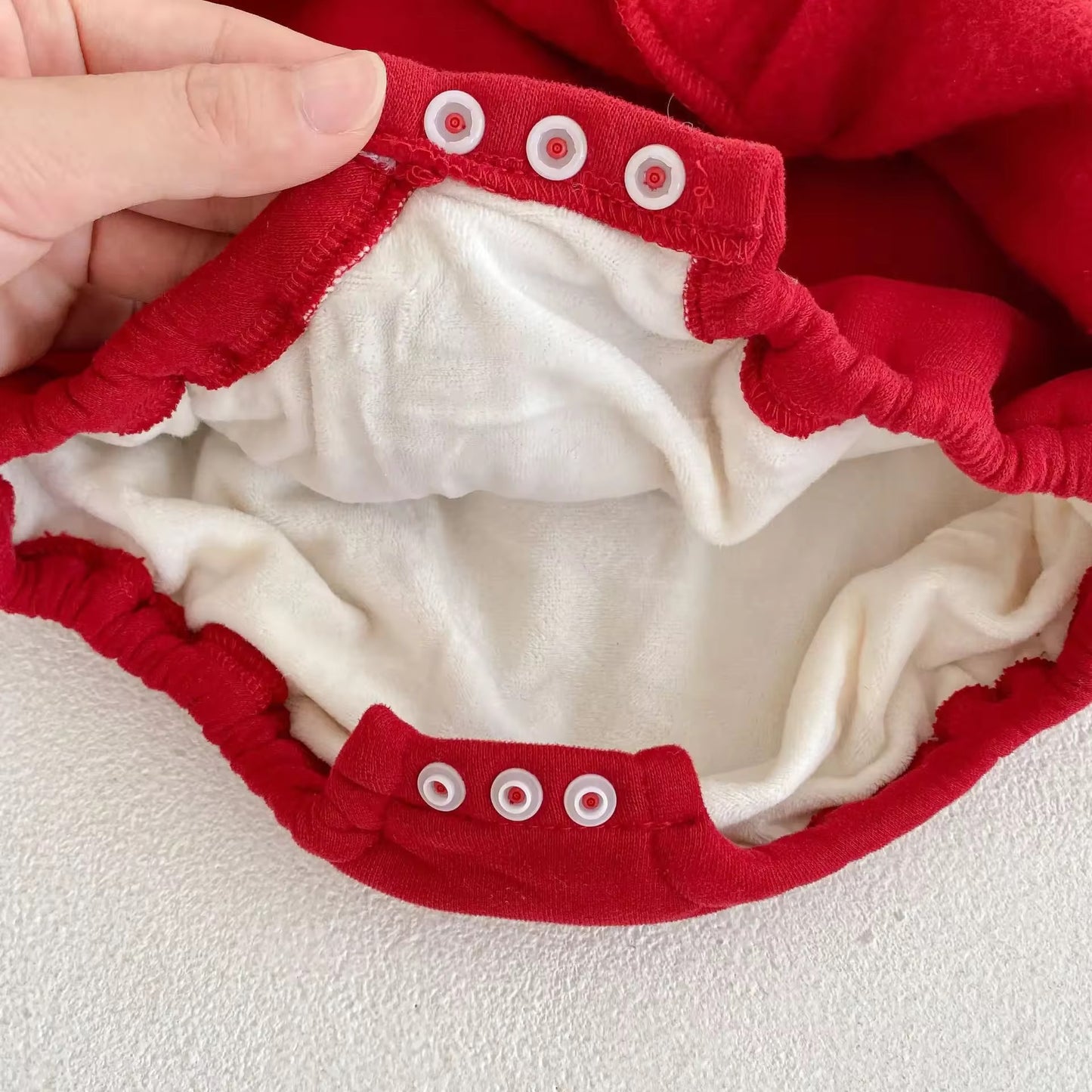 Warm Fleece Lined Red Romper with Bonnet