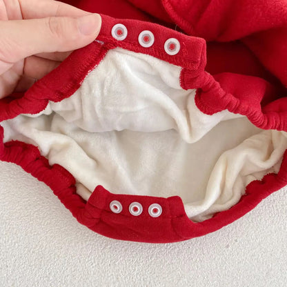 Warm Fleece Lined Red Romper with Bonnet