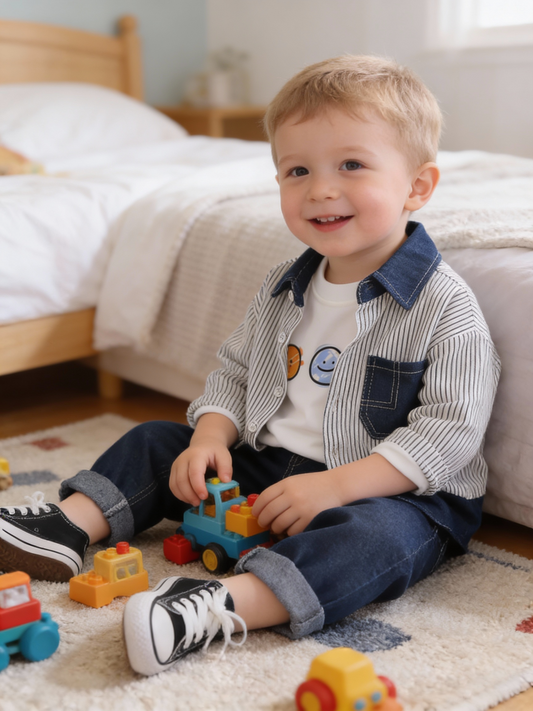 Boys 3-Piece Denim & Striped Outfit
