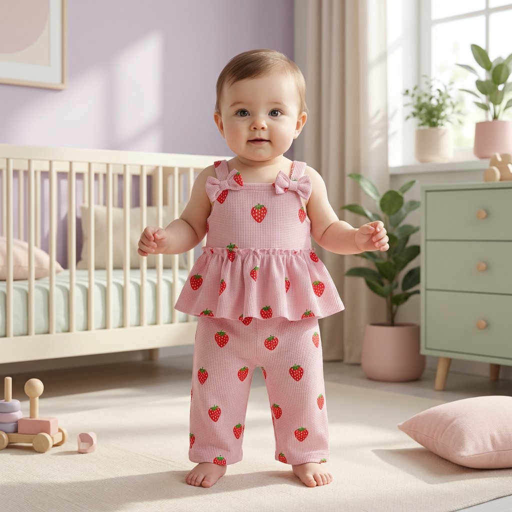 Cute Strawberry Print 2-Piece Set