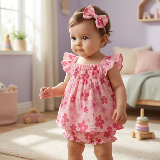 Floral Cotton 2-Piece Set with Headband