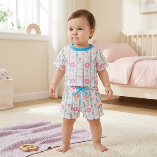 Blue & White Floral Casual Set