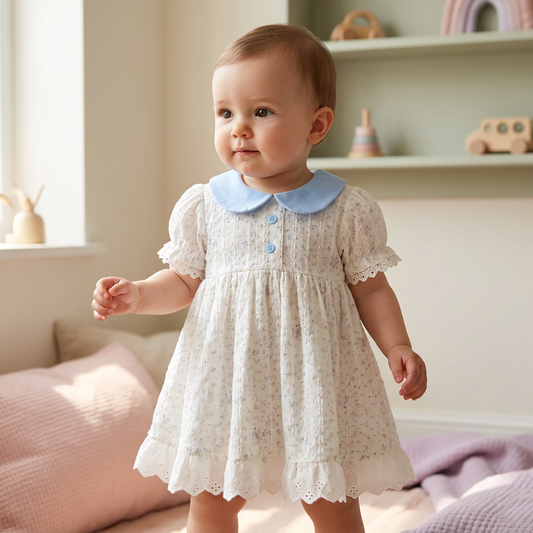 Playful Blue & off-White Cotton Dress
